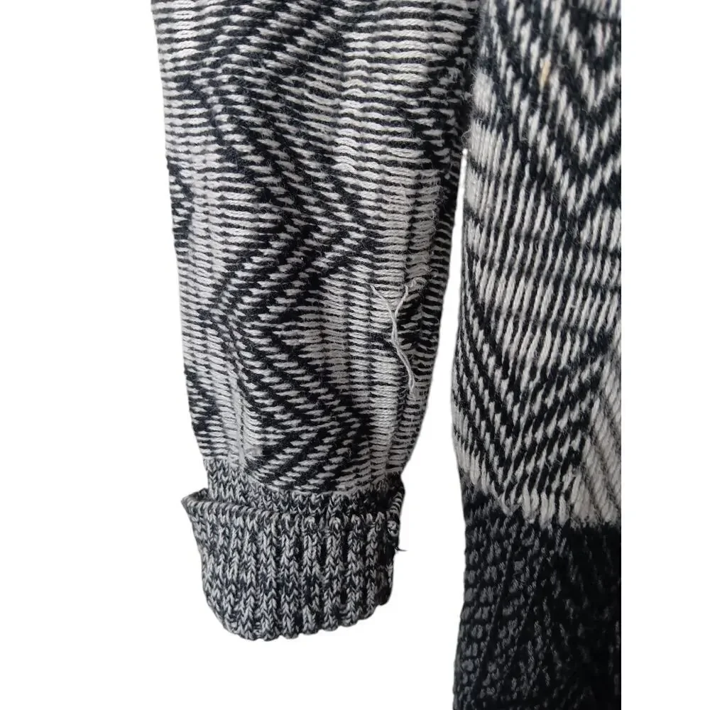 Lucky Brand Women’s Black White Open Front Cardigan Sweater Geometric Aztec M-L